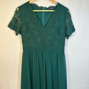 Yikomi Womens Size L Green Lace Bodice Short Sleeve Bridesmaid Dress Fully Lined
